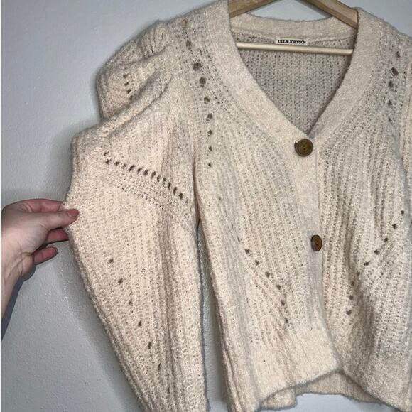 Ulla Johnson Emmy Cardigan Puff Sleeve Alpaca Blend in Dawn/Cream Size Small - Picture 4 of 10